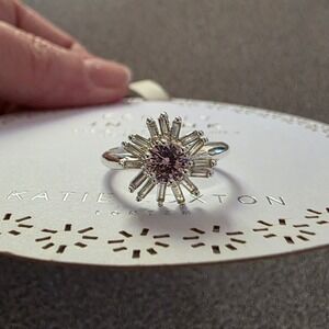 Pink Gem Daisy Ring Silver Starburst‎ Sparkle Statement Jewelry Cocktail Gift
